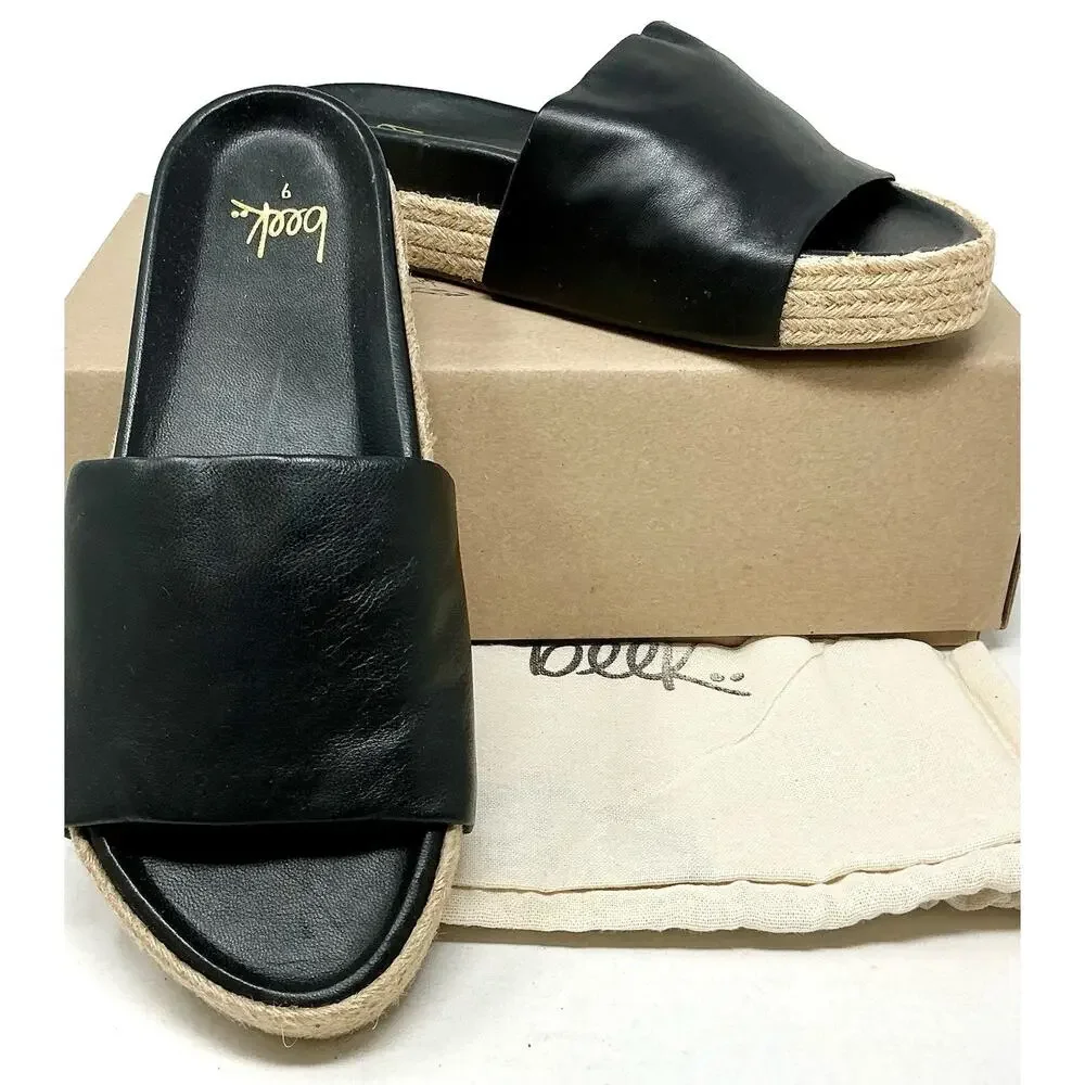 🆕Beek Pelican Jute Platform Slide Sandals Black